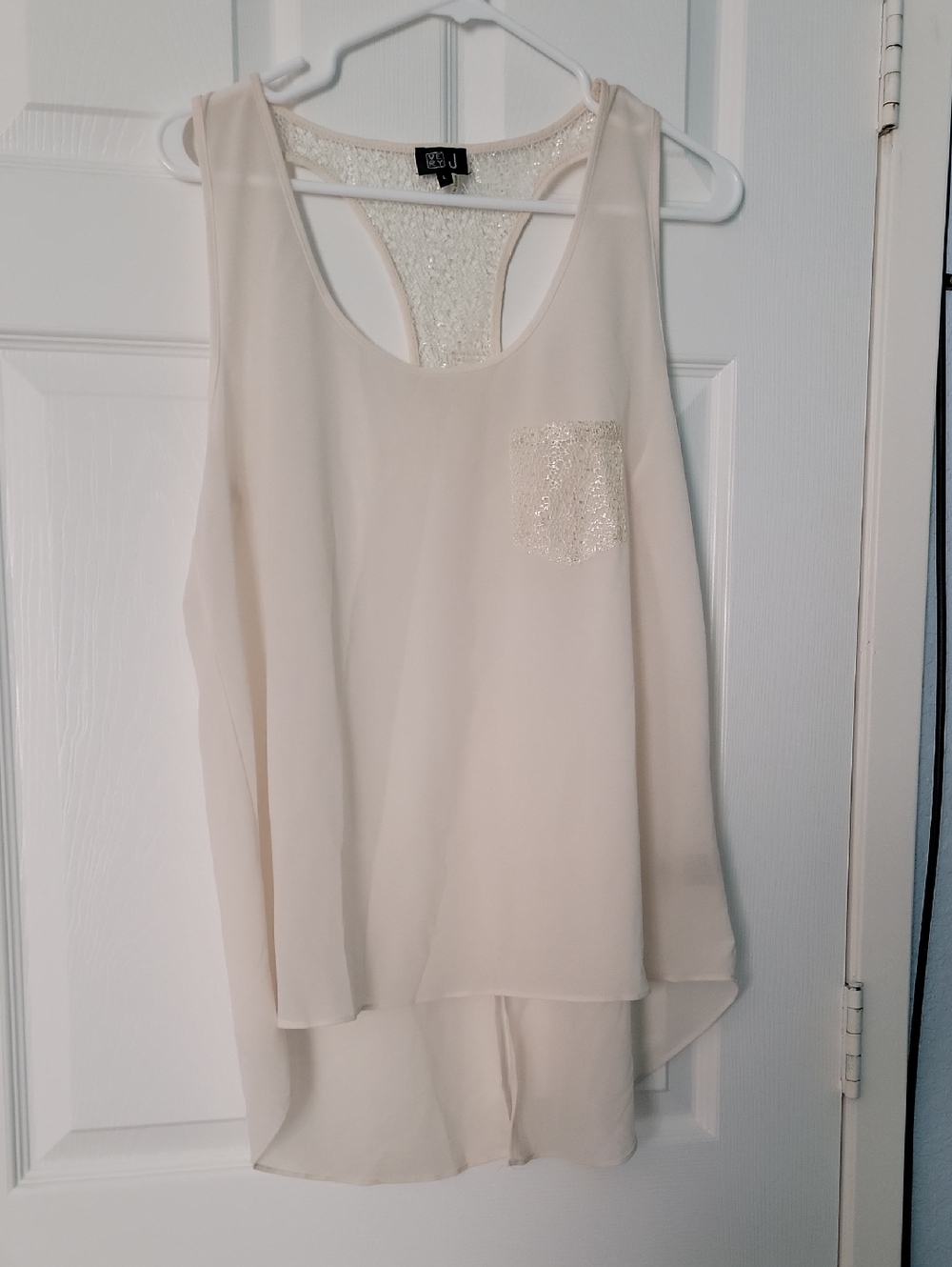 Very J Lace Overlay Ivory Tank Top